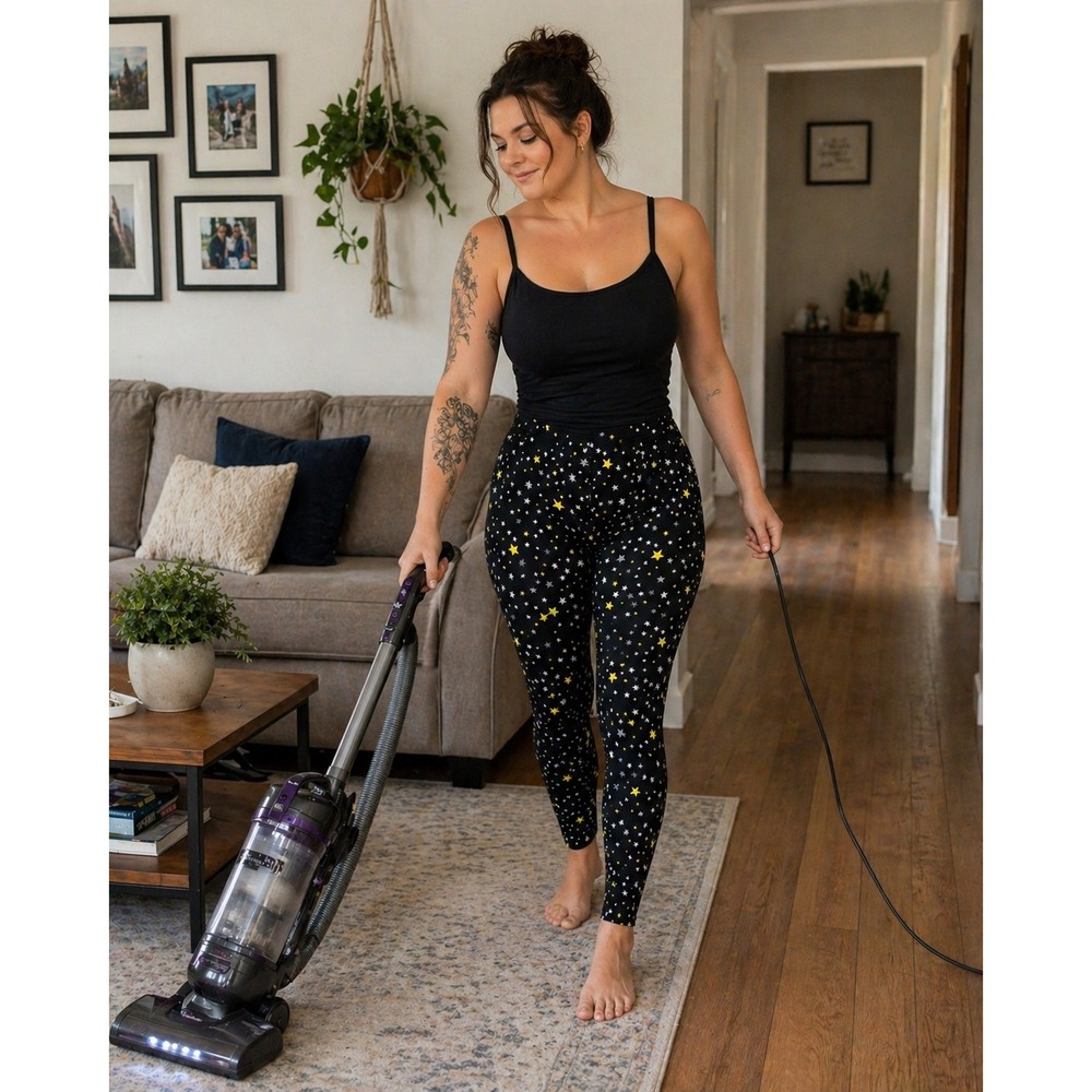 LuLaRoe Leggings Tall & Curvy TC Black Yellow White Star Celestial Print Yoga